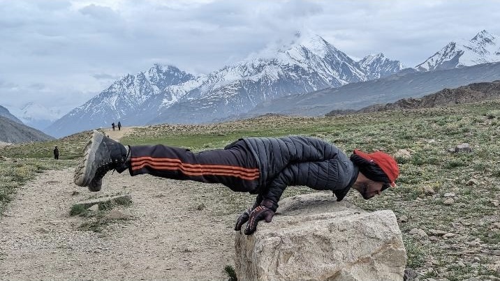 Arm balance outdoors